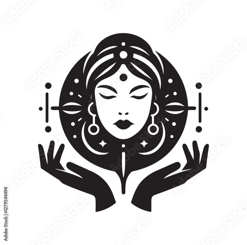 Fortune Teller pose silhouette vector illustration