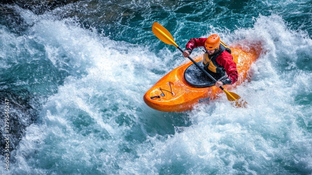 Obraz premium Kayaker navigating rapids
