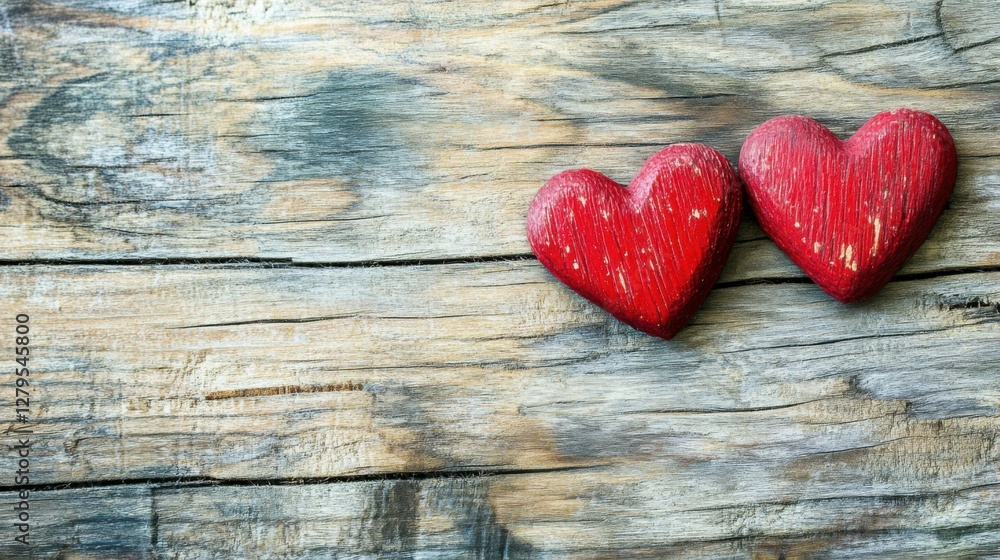 Valentines day background with two red hearts on wooden background Valentines day background with two red hearts on wooden background