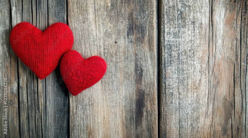 Valentines day background with two red hearts on wooden background Valentines day background with two red hearts on wooden background