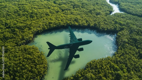 Wallpaper Mural Shadow airplane flying above green mangrove forest. Sustainable fuel. Use biofuel in aviation for sustainable transportation. Reduction carbon emissions. Eco-friendly flight. Aviation sustainability Torontodigital.ca