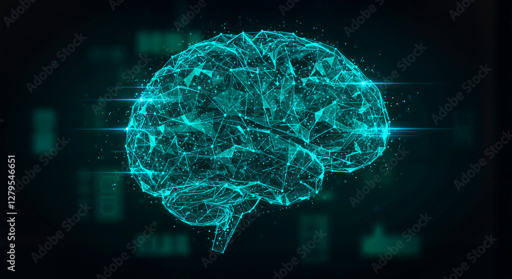 Abstract brain illustration in digital blue style Abstract brain illustration in digital blue style
