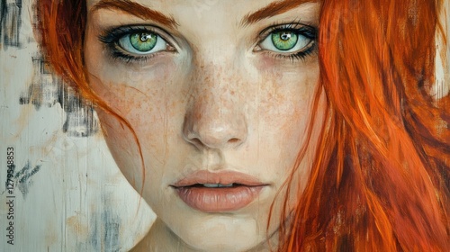 Portrait of a Woman with Red Hair and Green Eyes