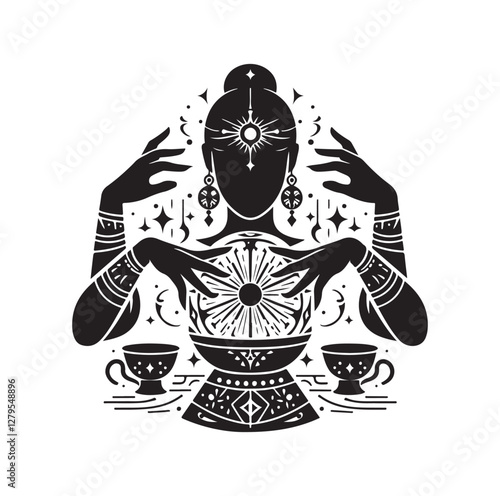 Fortune Teller pose silhouette vector illustration