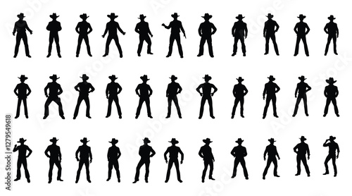 Cowboy vector silhouettes illustration in various Poses collection