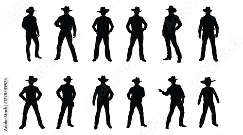 Cowboy vector silhouettes illustration in various Poses collection