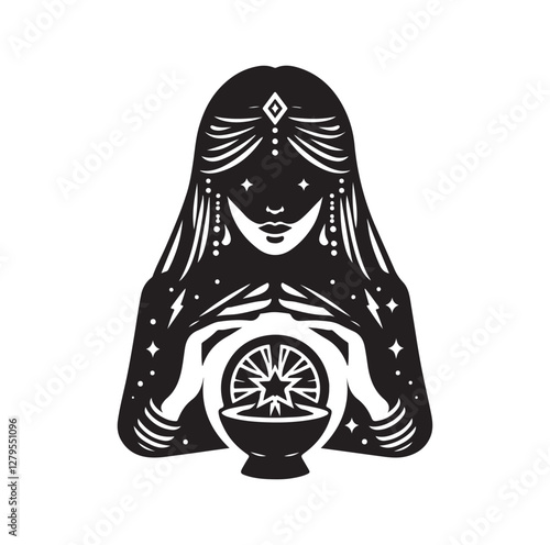 Fortune Teller pose silhouette vector illustration