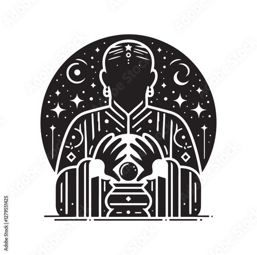 Fortune Teller pose silhouette vector illustration