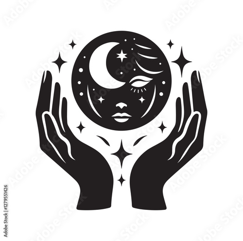 Fortune Teller pose silhouette vector illustration