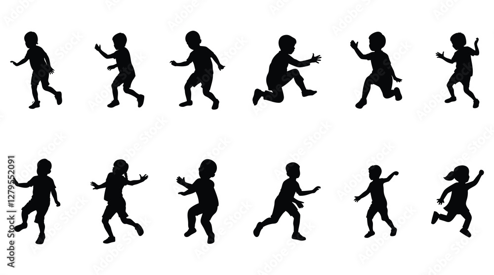 Kid playing vector silhouette isolated Kid playing vector silhouette isolated