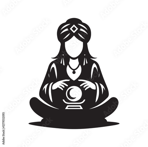 Fortune Teller pose silhouette vector illustration