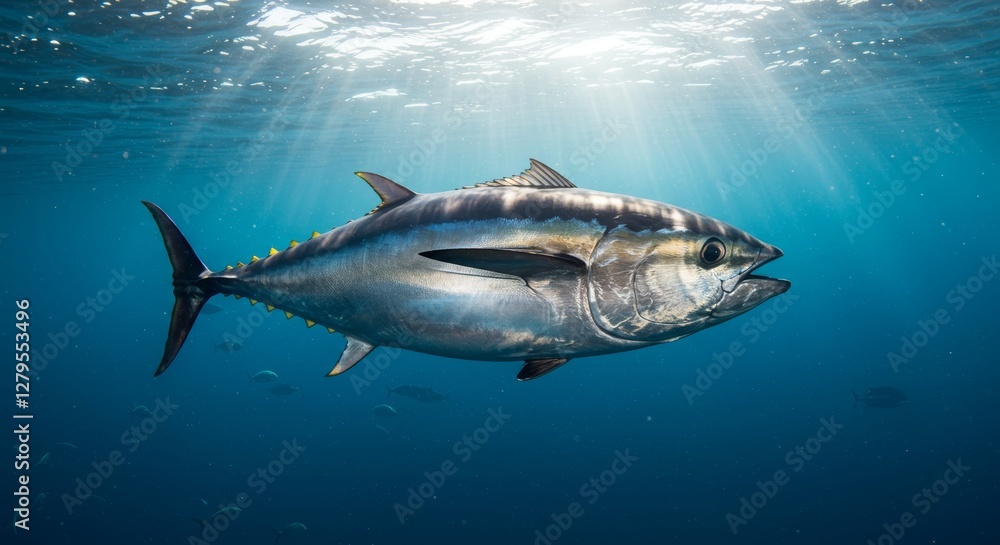 Fototapeta premium Majestic Tuna Basking in Sunlit Ocean Depths Underwater Marine Life