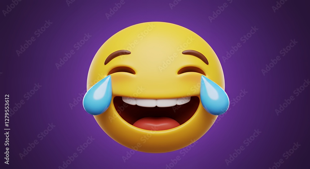 A smiling emoji with tears of joy against a purple background. A smiling emoji with tears of joy against a purple background.