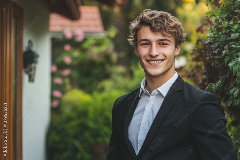Joyful Young Realtor Showcasing a Home with a Bright Smile and Professional Style Joyful Young Realtor Showcasing a Home with a Bright Smile and Professional Style