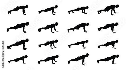 Man push up vector silhouette collection