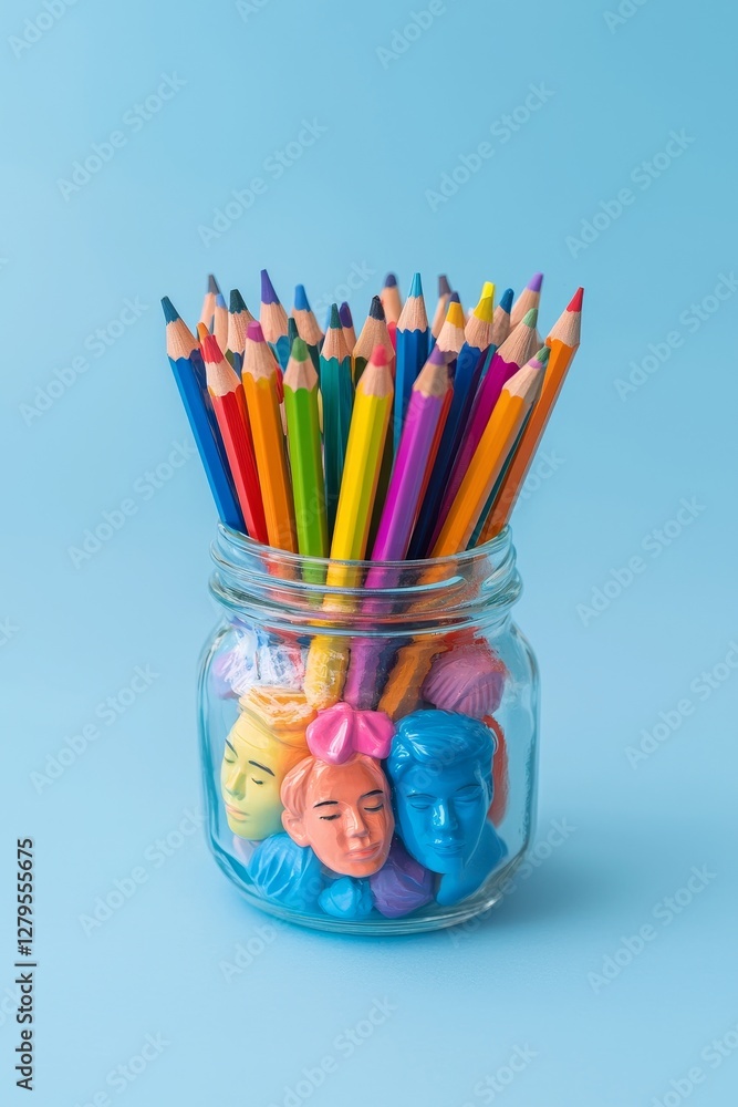 Obraz premium Creative drawing supplies home studio art materials colorful environment top view inspiration for young artists