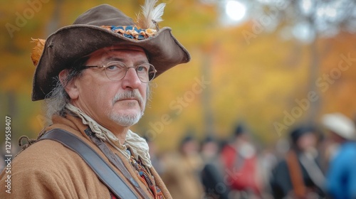 Colonial Man Outdoors, Autumn Scene, Portrait photo