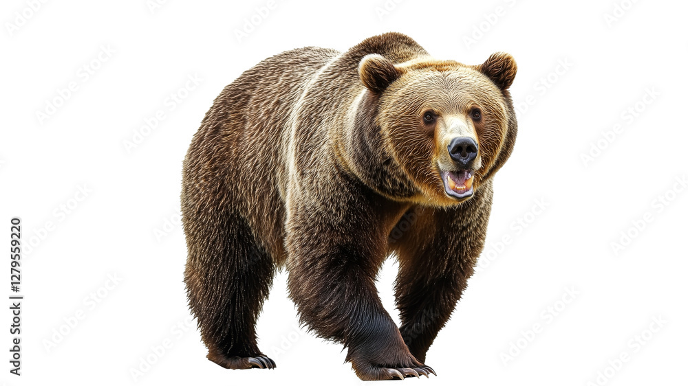 Fototapeta premium Grizzly bear walking on a white background