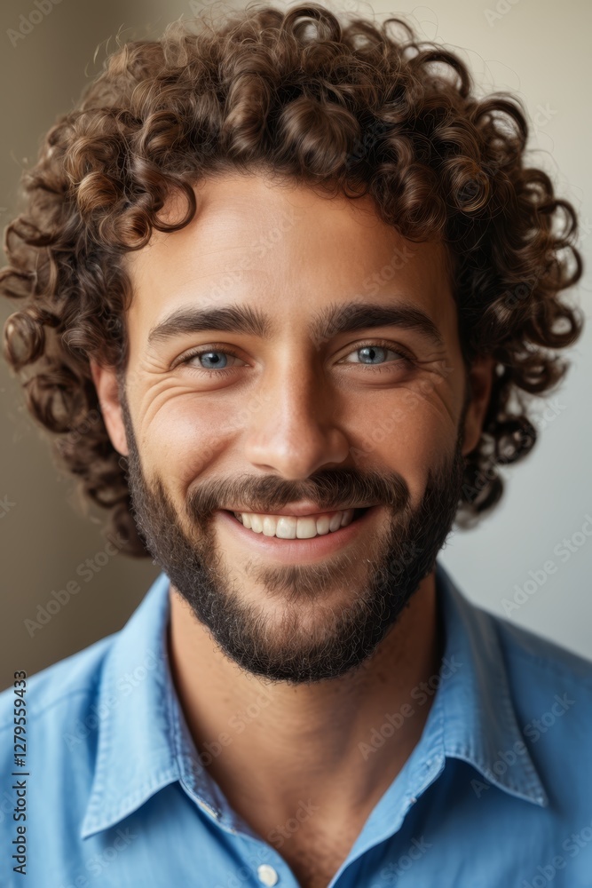 Obraz premium arafed man with curly hair and beard smiling at the camera