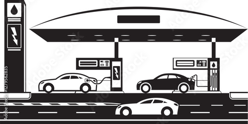 Self service gas and charging station – vector illustration