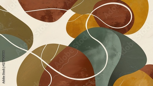 Abstract Earthy Tones and Curved White Lines Wallpaper Background for Digital Design