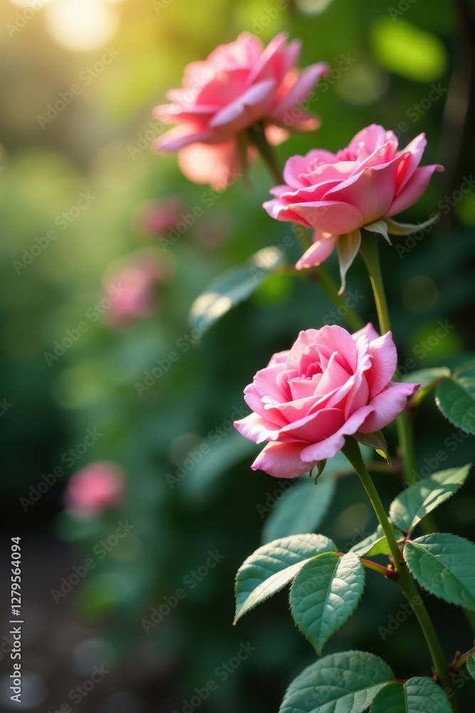 Soft pink rose petals dangle from above ground, garden decor, floral, light Soft pink rose petals dangle from above ground, garden decor, floral, light