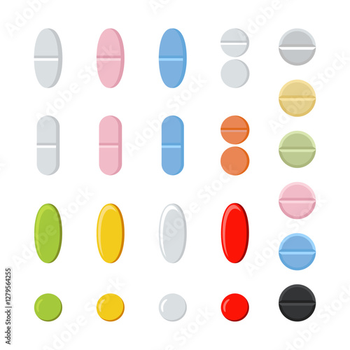 Pills flat icon isolated on white background. Vector illustration. Set of pills