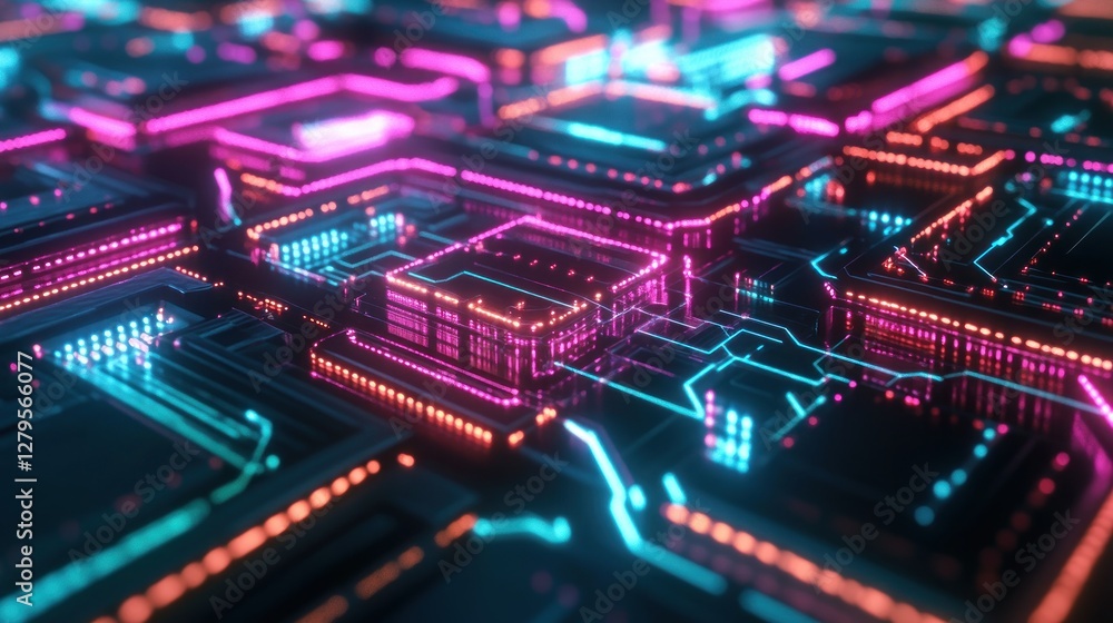 Neon Circuit Board Glow, Digital Data Flow, Abstract Technology Background, Future Tech Design Neon Circuit Board Glow, Digital Data Flow, Abstract Technology Background, Future Tech Design