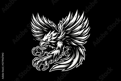 eagle mascot Black and White graphic design Illustration