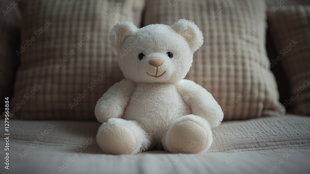 Tiny white teddy bear on a plain neutral background, minimalist aesthetic with soft even lighting creating a clean look Tiny white teddy bear on a plain neutral background, minimalist aesthetic with soft even lighting creating a clean look