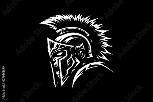 warrior spartan head mascot Black and White graphic design Illustration