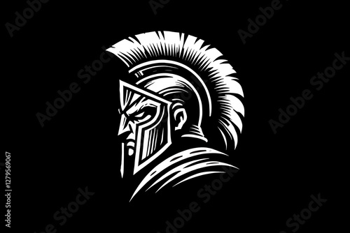 warrior spartan head mascot Black and White graphic design Illustration