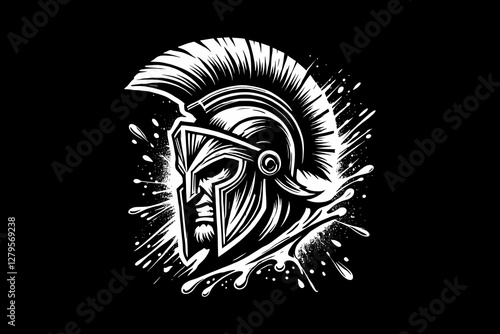 warrior spartan head mascot Black and White graphic design Illustration