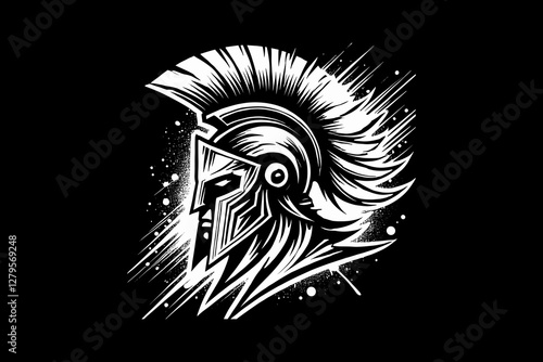 warrior spartan head mascot Black and White graphic design Illustration
