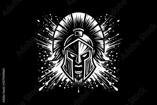 warrior spartan head mascot Black and White graphic design Illustration