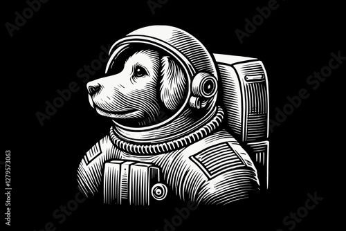 Astronaut in Space Suit cartoon Black and White graphic design Illustration