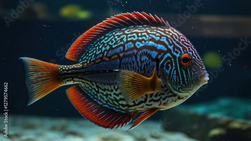 The Elegance Of A Discus Fish In Motion Background
