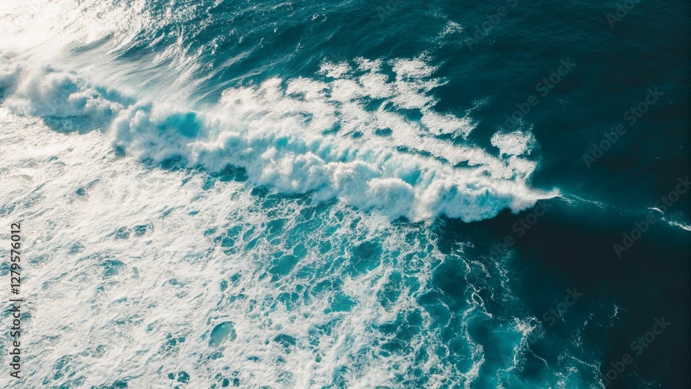 Aerial View of Powerful Ocean Waves with White Foam Aerial View of Powerful Ocean Waves with White Foam