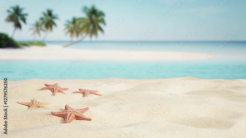 Tropical Beach with Starfish on White Sand Tropical Beach with Starfish on White Sand