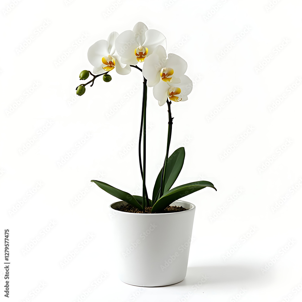 white orchid in a pot isolated on white white orchid in a pot isolated on white