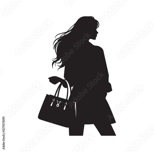 women with hand bag silhouette vector illustration