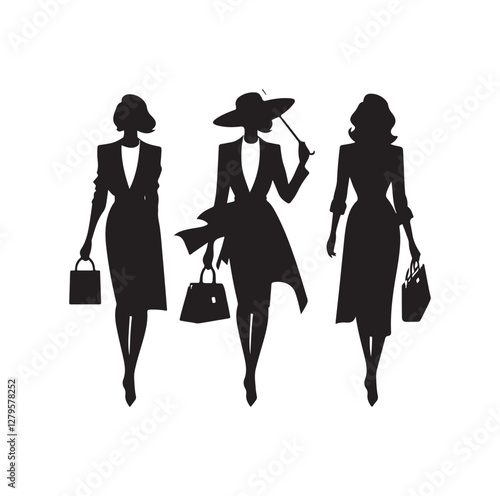 women with hand bag silhouette vector illustration