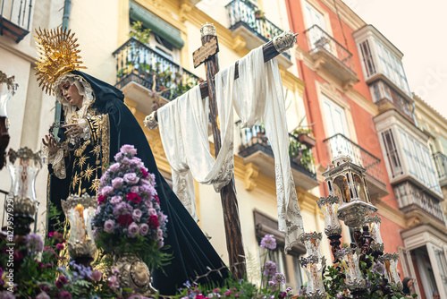 Obraz na plátně Holy Week procession in Malaga with the Virgin Mary and the cross, Spain
