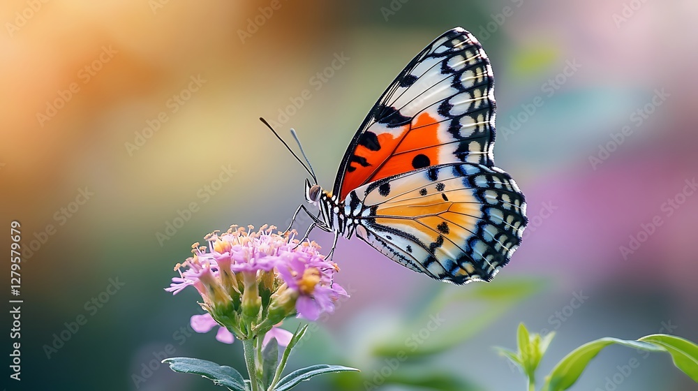 Colorful Butterfly Resting on Flower with Detailed Wing Markings Colorful Butterfly Resting on Flower with Detailed Wing Markings
