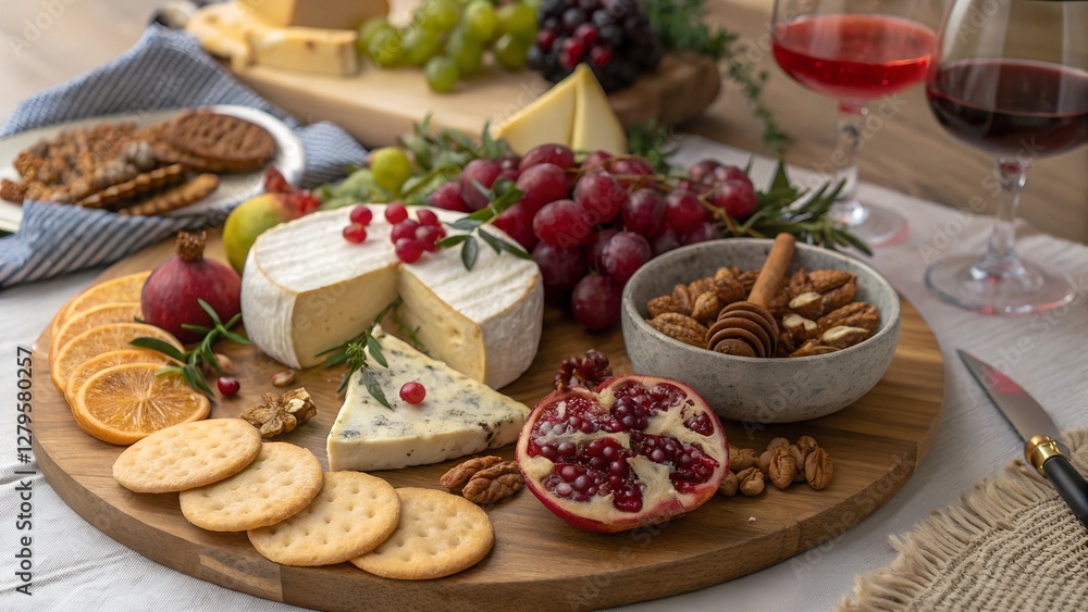 Cheese board, serving healthy festive food Cheese board, serving healthy festive food