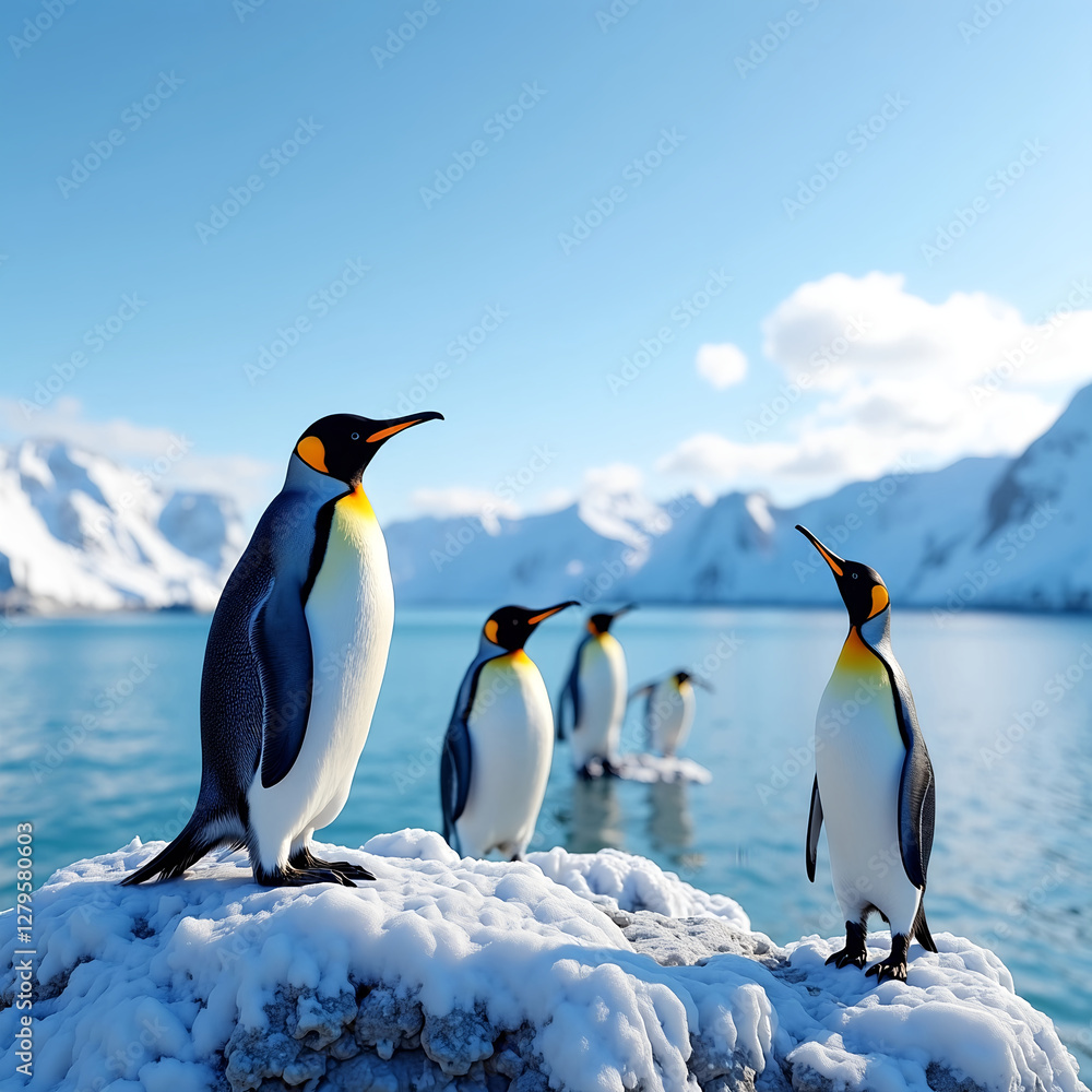 Fototapeta premium Pinguine auf einem vereisten Felsen