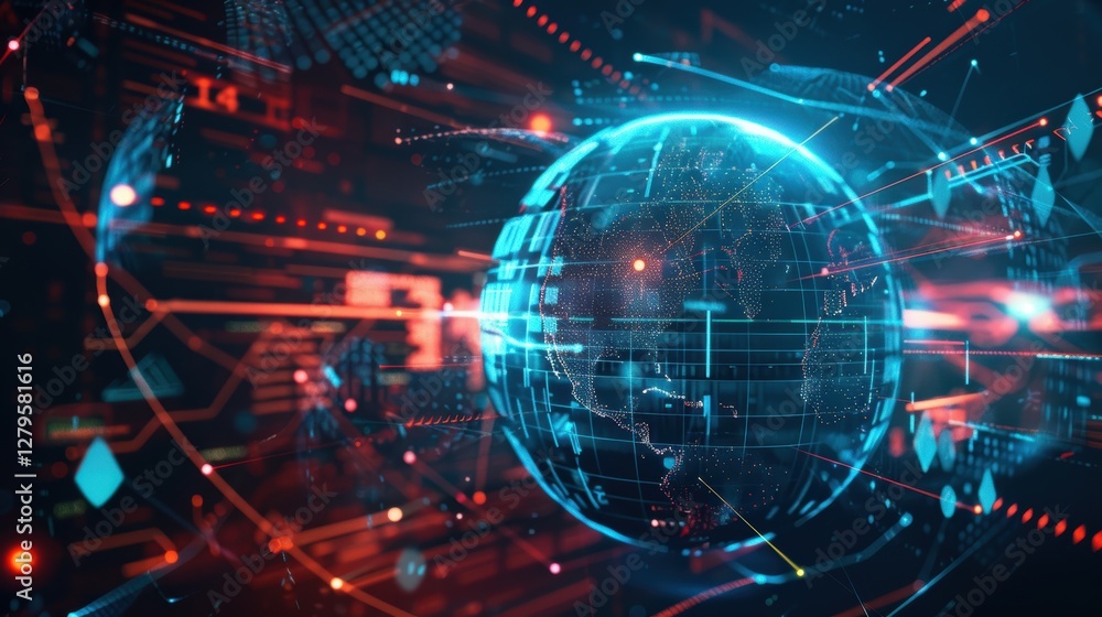 Fototapeta premium Futuristic Globe Visualization Reflecting Global Digital Security and Cyber Protection