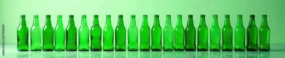 Empty green glass bottles stacked horizontally on the ground, simple, green glass Empty green glass bottles stacked horizontally on the ground, simple, green glass