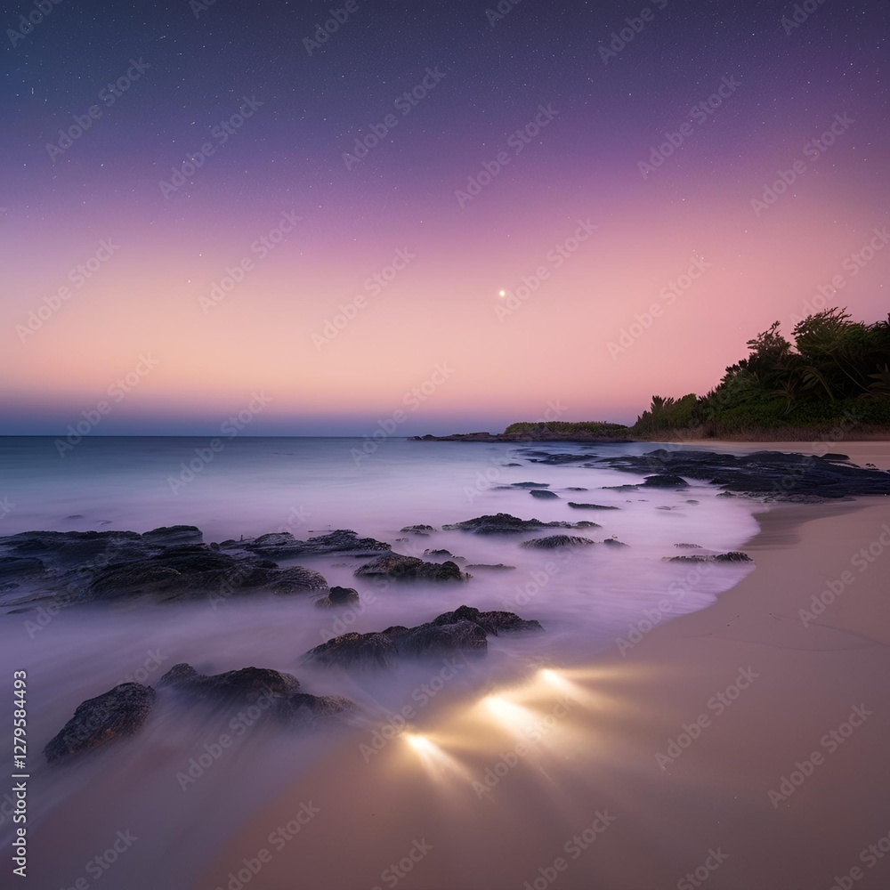 Obraz premium Glowing moonlight reflecting on calm ocean waves