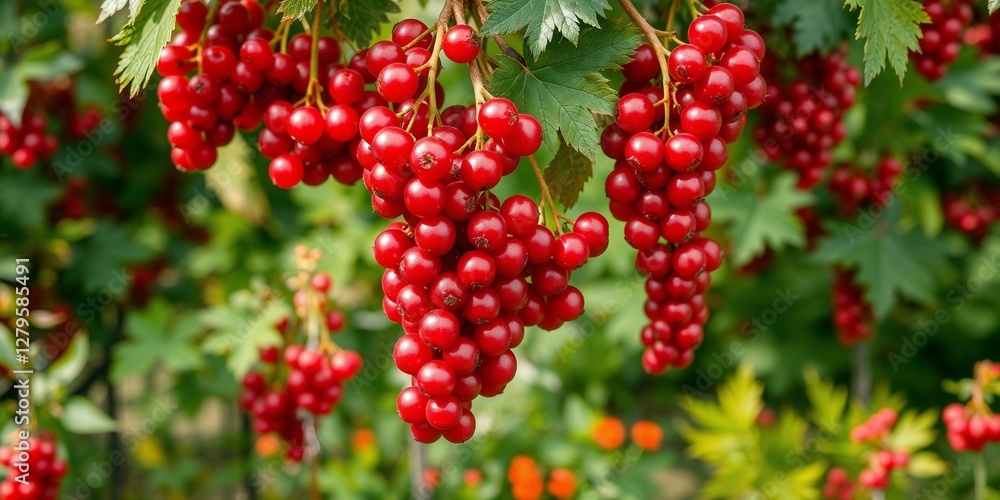 Ripe red currants hanging in a lush garden Ripe red currants hanging in a lush garden